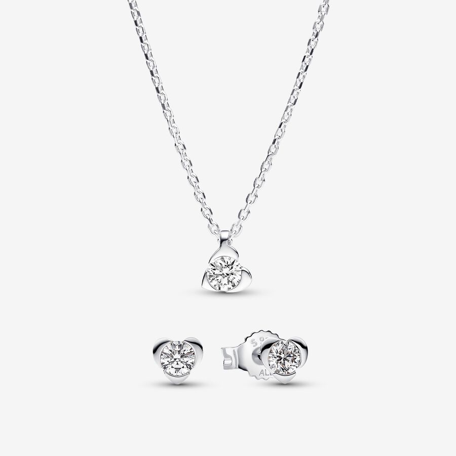 Pandora Talisman Sterling Silver Lab Grown Diamond Heart Pendant and Earrings Set image number 0
